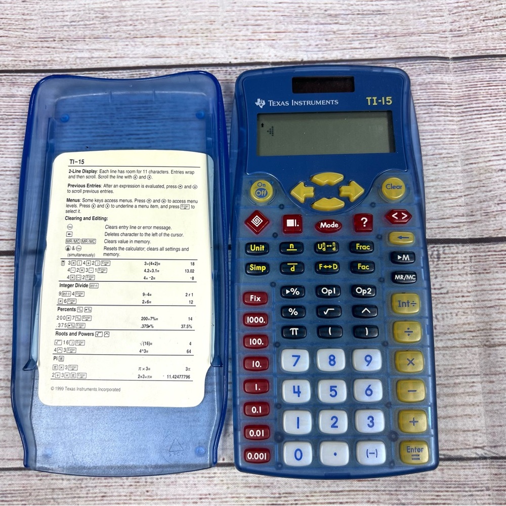 Texas Instruments Clear Blue TI-15 Fraction Rounding Problem Solving Calculator - Picture 2 of 6